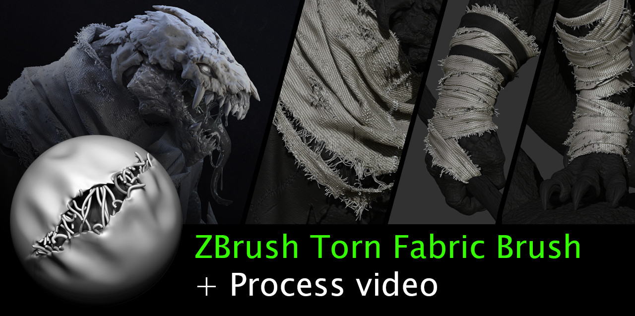 F zbrush布料边缘破损撕裂线头缝线笔刷ZBrush Torn Fabric Brush